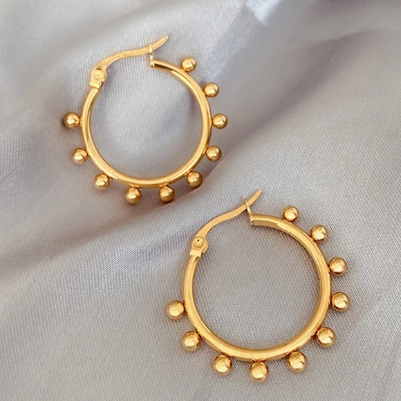 💛Gold plated beaded hoop earrings - Picture 3 of 6